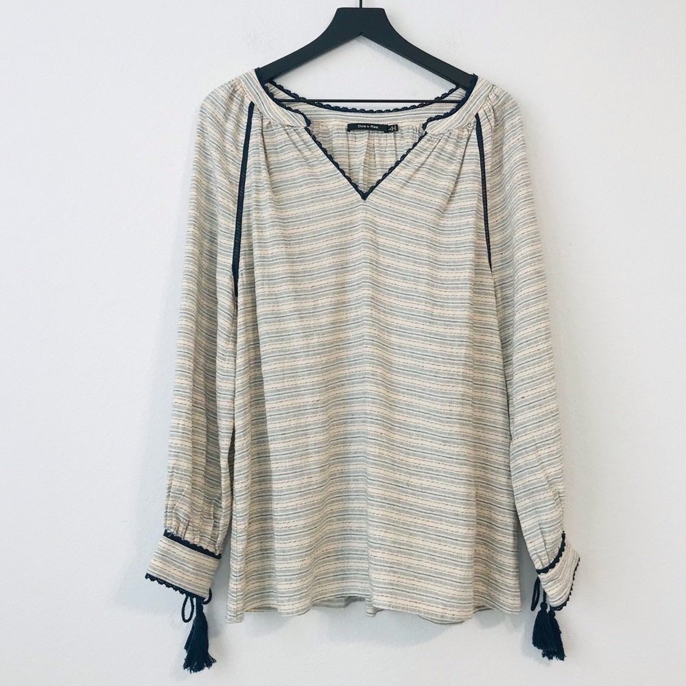 New! Doe & Rae Bohemian Stripes Tassels Long Sleeve Top NWOT